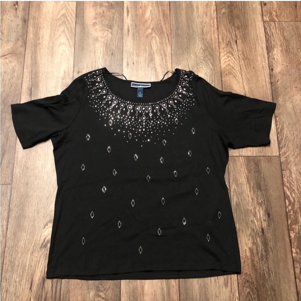 Karen Scott Black Embellished Beaded Top | Silver Studded Tee | Tunic | XL - Picture 2 of 6